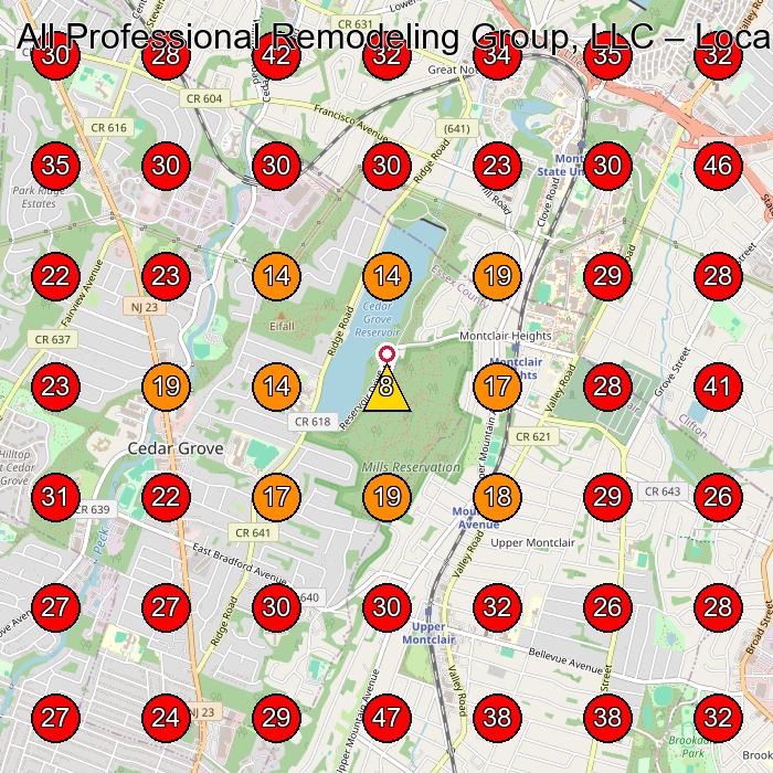 All Professional Remodeling Group, LLC GeoGrid visibility map for Roofing Contractor in Little Falls
